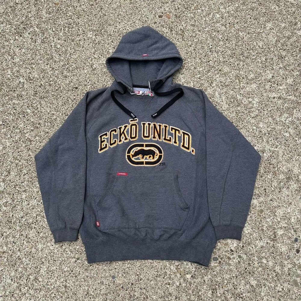 Ecko Unltd. Men's Grey and Yellow Hoodie